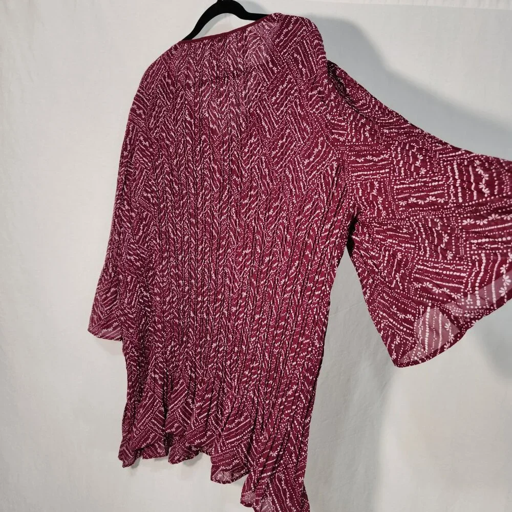 WOMAN WITHIN Flowy Crinkle Pink/White Studs Bell Sleeve Tunic Blouse Top Size 2X - Picture 4 of 16